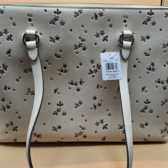 Coach StationWhite Leather Tote with Floral and Stud Accents, NWT - Picture 2 of 5